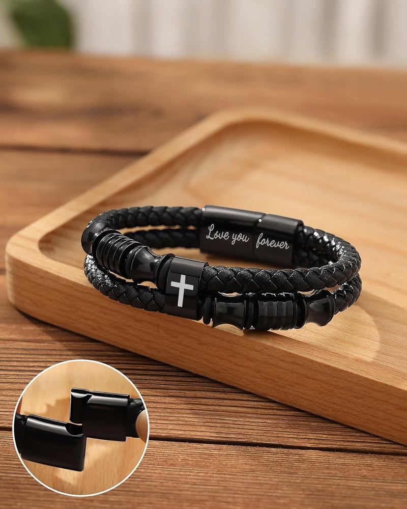 UNGENT THEM Joshua 1:9 Encouraging Christian Birthday Gifts for Boys Teens Men, Bible Verse Leather Cross Bracelet - Image 3